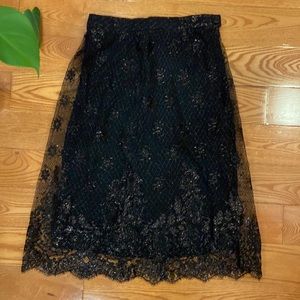 Vintage Paule Vasseur Floral mesh overlay skirt Made in France